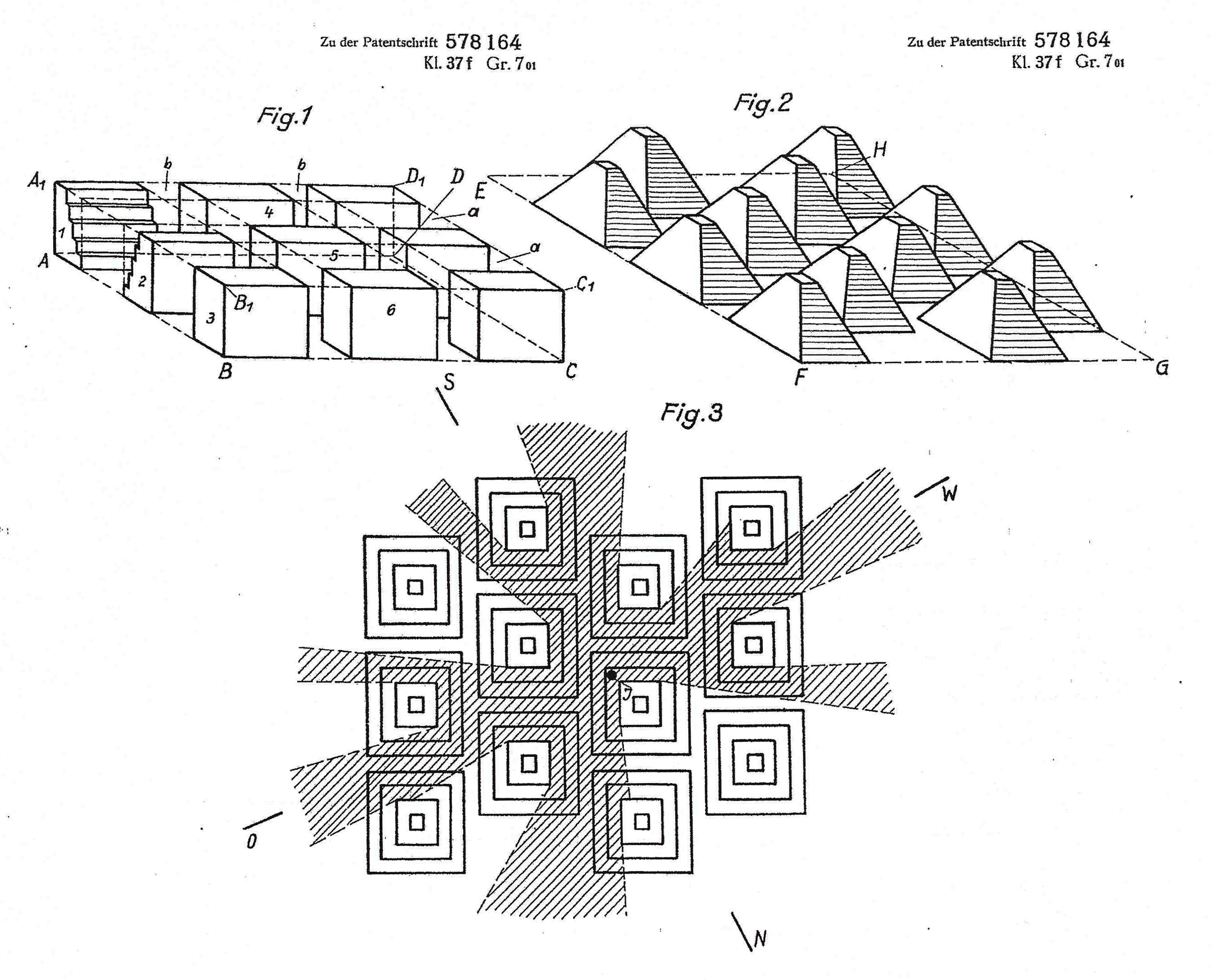 Peter Behrens (1930), Aus mehr- und vielgeschossigen Einzelhäusern bestehender Baublock, Patent No. 578 164, Berlin